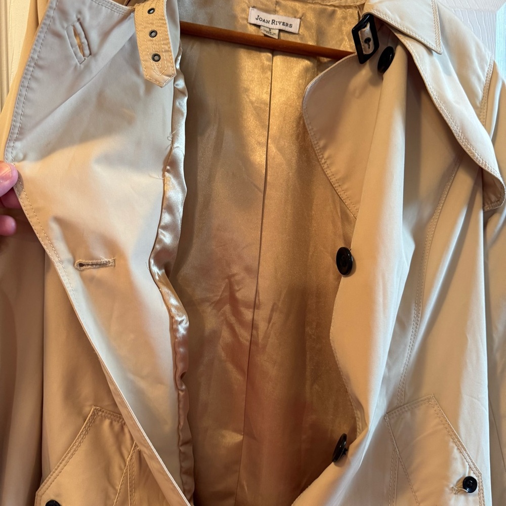 Joan Rivers Trench Rain Coat Beige Womens Small Button Front Pockets Belt Loops - Picture 8 of 14